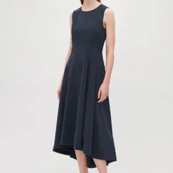 COS Waisted High Low Dress with Pockets in Navy Size 2 - Picture 2 of 8